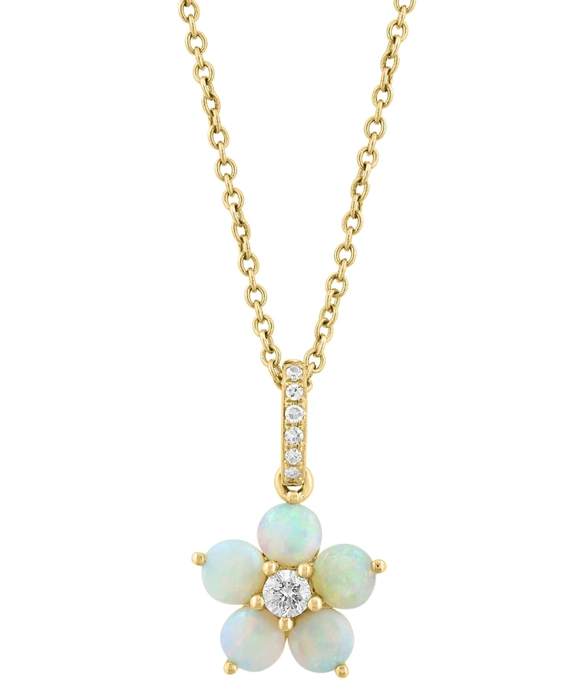 Effy Collection Opal (5/8 ct. t.w.) & Diamond (1/10 ct. t.w.) Pendant Necklace in 14k Yellow Gold