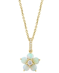Effy Collection Opal (5/8 ct. t.w.) & Diamond (1/10 ct. t.w.) Pendant Necklace in 14k Yellow Gold