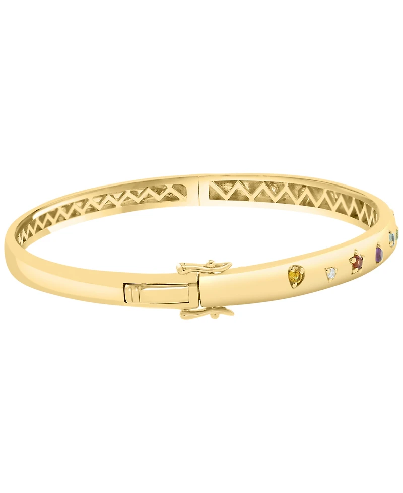Effy Collection Multi-Gemstone (3/8 ct. t.w.) & Diamond Accent Bangle in 14k Yellow Gold Over Sterling Silver