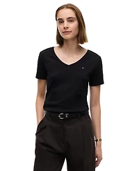 Tommy Hilfiger Women's Rib Slim V-Neck Short-Sleeve T-Shirt