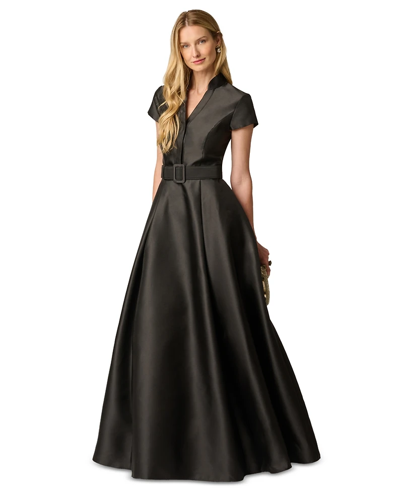 Adrianna Papell Women's V-Neck Short-Sleeve A-Line Gown