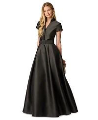 Adrianna Papell Women's V-Neck Short-Sleeve A-Line Gown