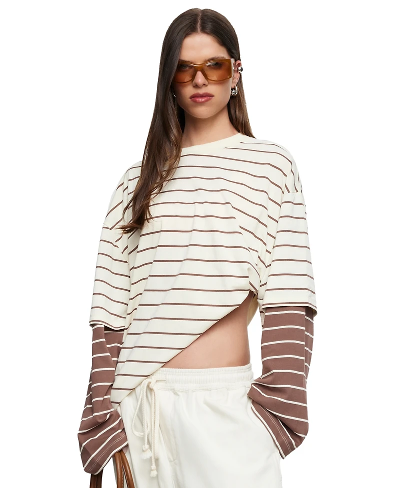 Lioness Women's Bottega Long-Sleeve Striped Oversized T-Shirt