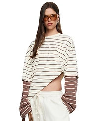 Lioness Women's Bottega Long-Sleeve Striped Oversized T-Shirt