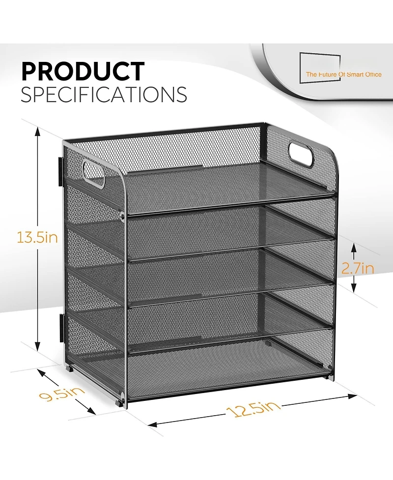Danrong 5 Tier Mesh Desk File Organizer with Handle for Office Classroom Home