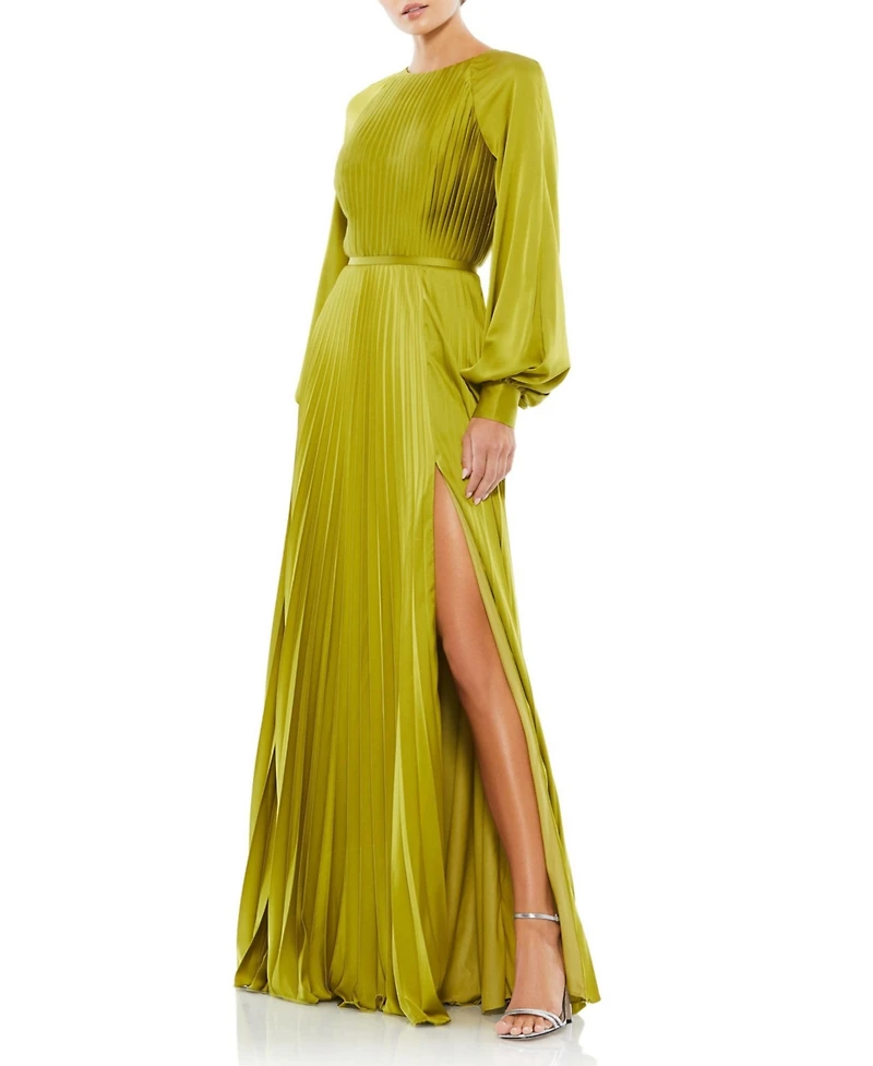 Mac Duggal Women's High Neck Blouson Sleeve Sequin Gown