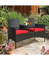 Gymax Patented Rattan Wicker Patio Conversation Set w/ Loveseat Table Cushion