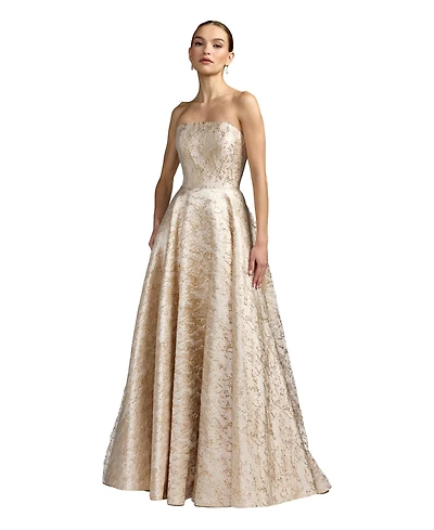 Mac Duggal Women's Strapless Metallic Brocade Ball Gown