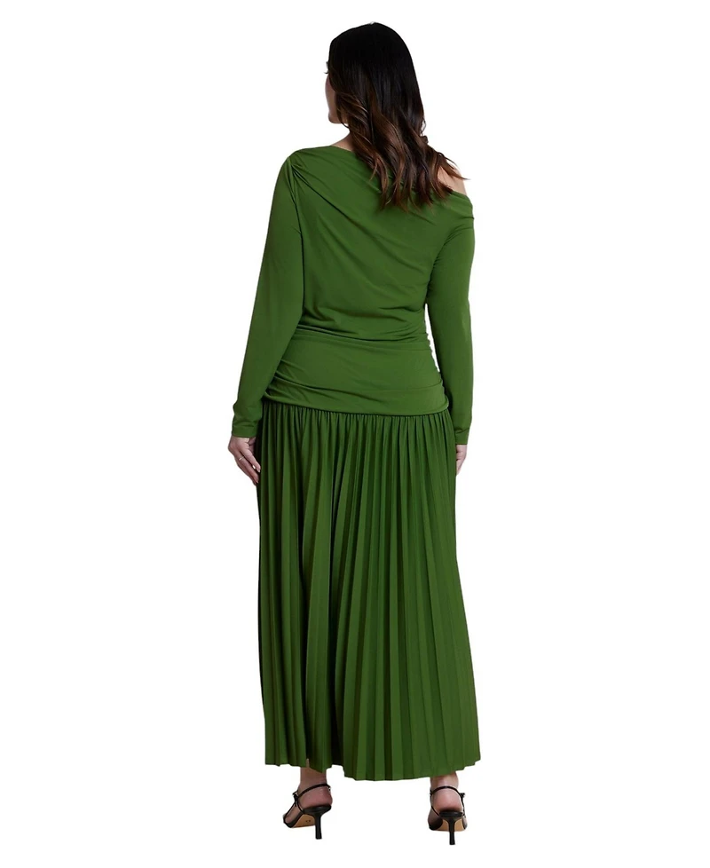 Eloquii Plus Long Sleeve Drop Waist Maxi Dress