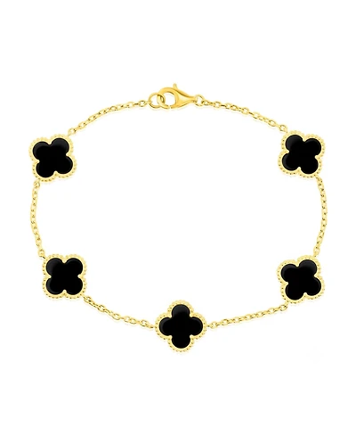 Simona Sterling Silver, Onyx Clover, Beaded Outline Bracelet