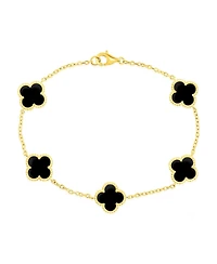 Simona Sterling Silver, Onyx Clover, Beaded Outline Bracelet