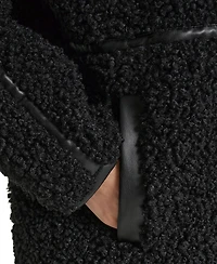 Karl Lagerfeld Paris Women's Faux-Leather-Trim Teddy Coat