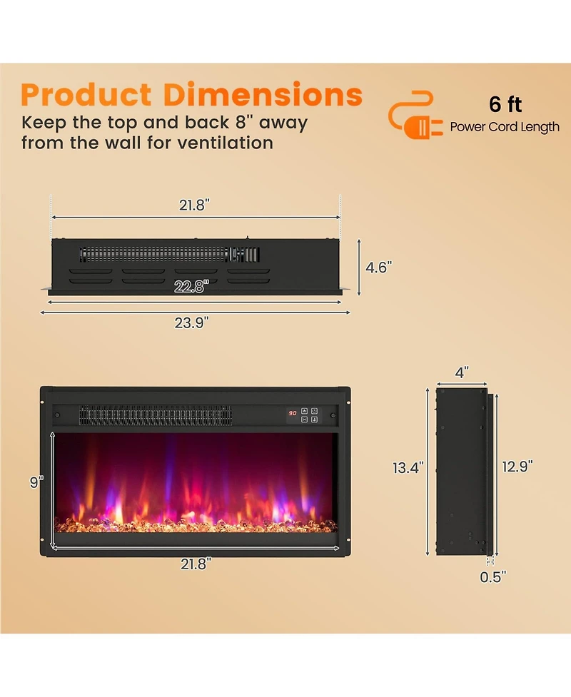 Ecooso 1500W Electric Fireplace Insert with Remote Control