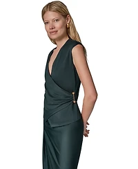 Donna Karan New York Women's Sheen Ponte Faux Surplus Top