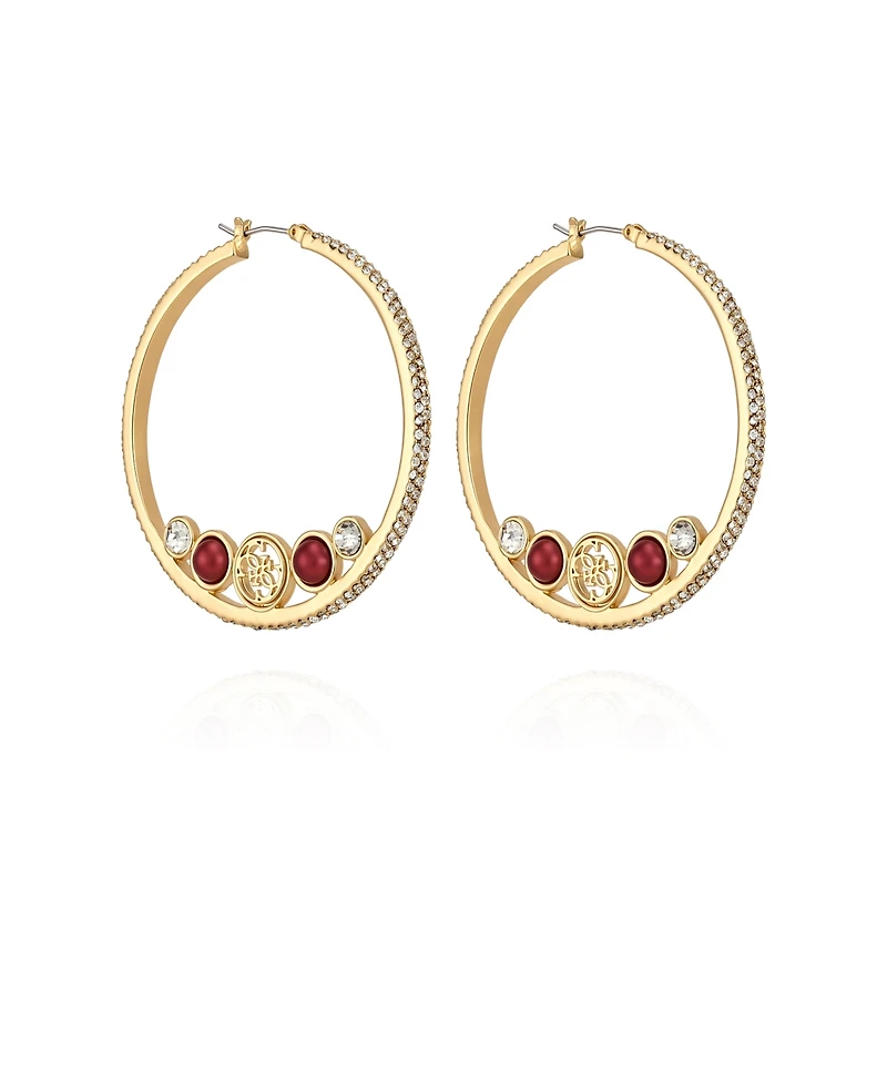 Guess Gold-Tone Imitation Pearl & Crystal Hoop Earrings