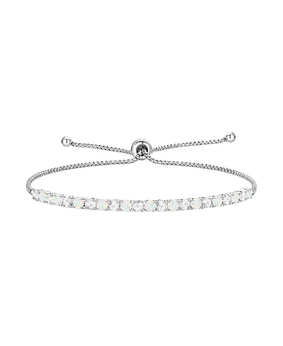 Macy's Lab-Grown Opal (7/8 ct. t.w.) & Lab-Grown White Sapphire (1-1/10 ct. t.w.) Bolo Bracelet in Sterling Silver