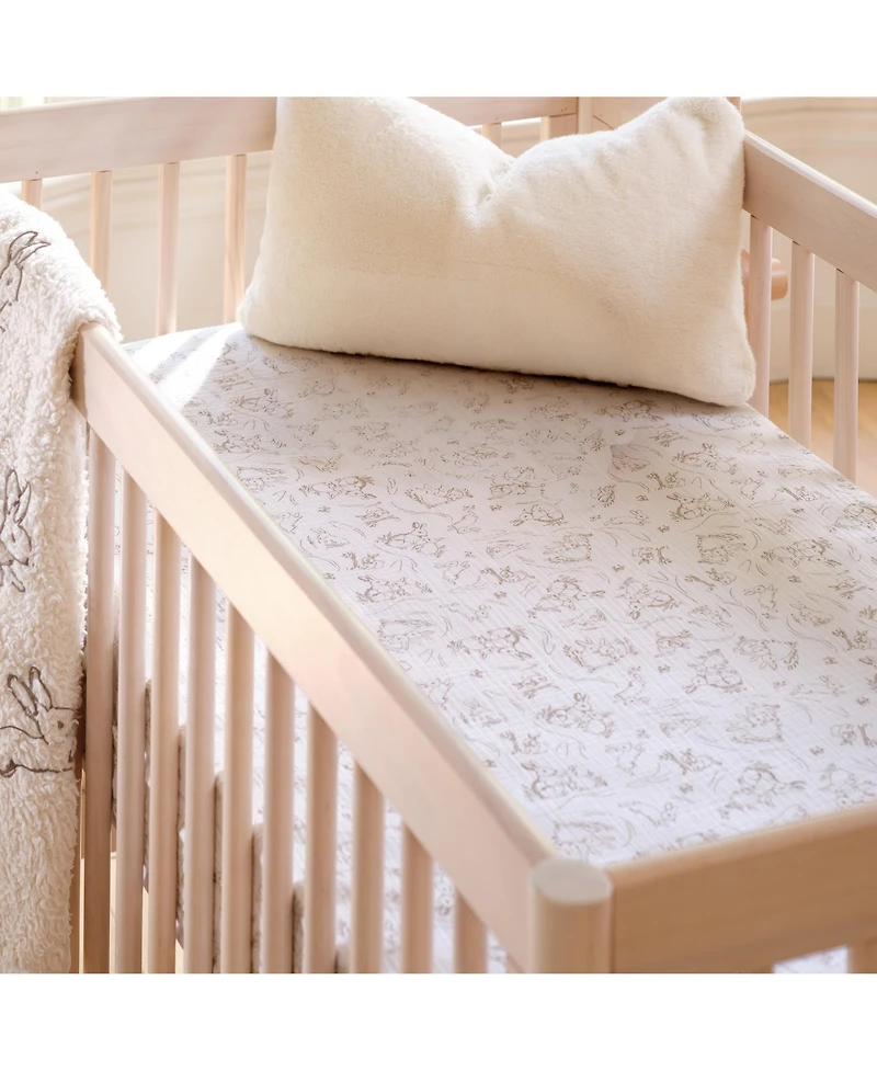 Lambs & Ivy Signature Organic Cotton Muslin Bunny Fitted Crib/Toddler Sheet