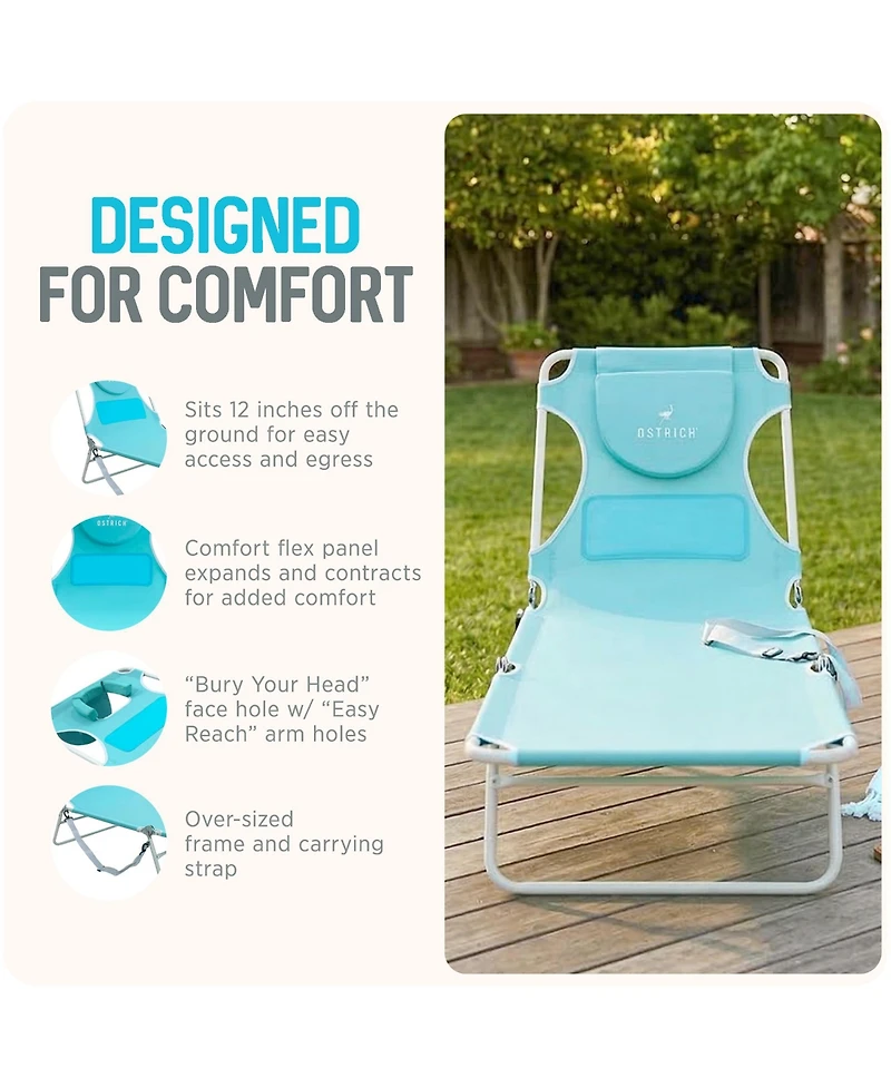 Ostrich The Ladies Comfort Lounger, Foldable Beach Pool Tanning Chair, Aqua