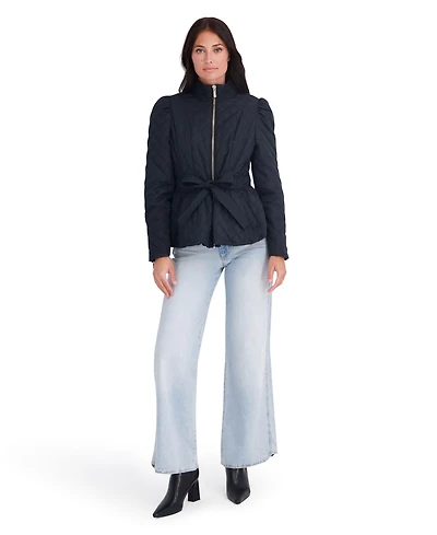 Kensie Women's Hooded Faux Wool Coat With Belt And Button Front