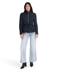 Kensie Women's Hooded Faux Wool Coat With Belt And Button Front