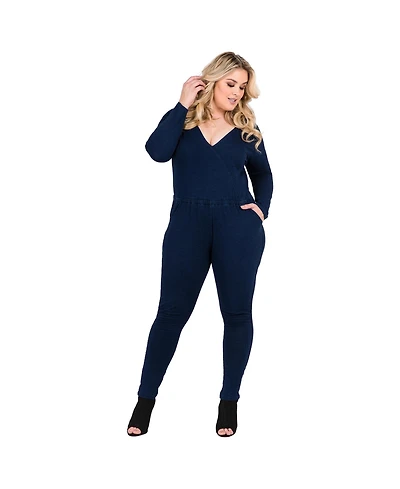 Standards & Practices Plus V-Neck Long Sleeved Tencel Denim Jumpsuit