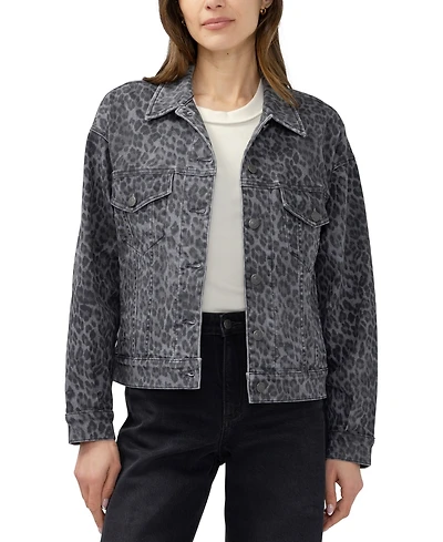 Silver Jeans Co. Women's Short Leopard-Print Denim Jacket