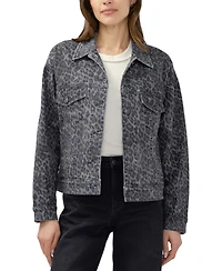 Silver Jeans Co. Women's Short Leopard-Print Denim Jacket