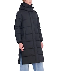 Sebby Collection Women's Long Hooded Faux Fur Trimmed Puffer Coat