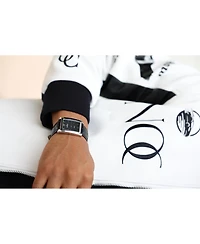 Peugeot Men's 30X40mm Silver Tank Shape Watch with Black Dial and Black Leather Strap