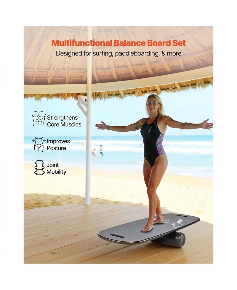 Sugift 2-in-1 Wooden Surf Balance Board Trainer with Roller Magnetic Stoppers and Storage Rack