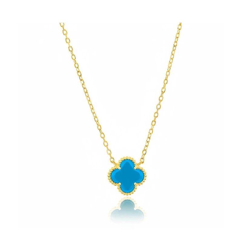 Simona Sterling Silver Simulated Turquoise Clover, Beaded Outline Necklace