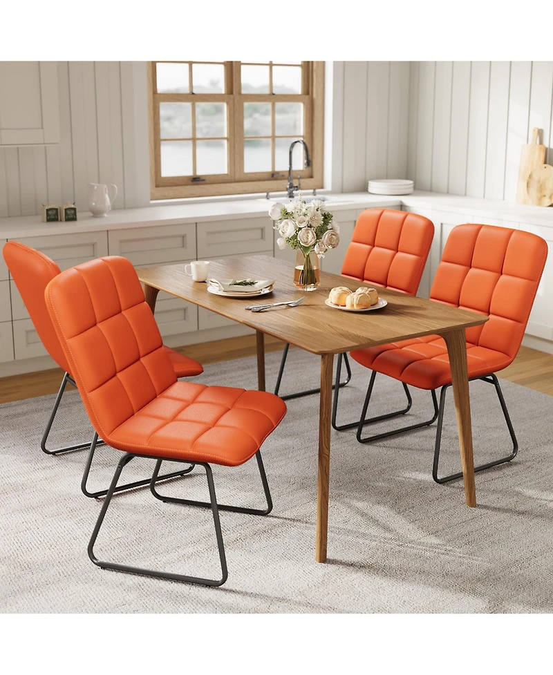 homfan Faux Leather Dining Chairs Set of 4, High-Resilience Foam, Upholstered Dining Room Chairs with Metal Frame