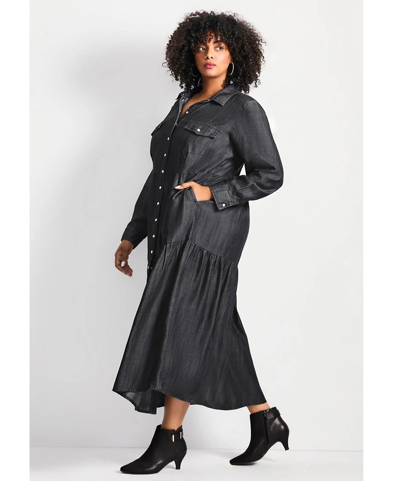 Avenue Women's Plus Denim Tiered Shirtdress