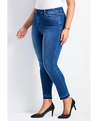 Avenue Women's Plus Butter Skinny Frayed Hem Jean