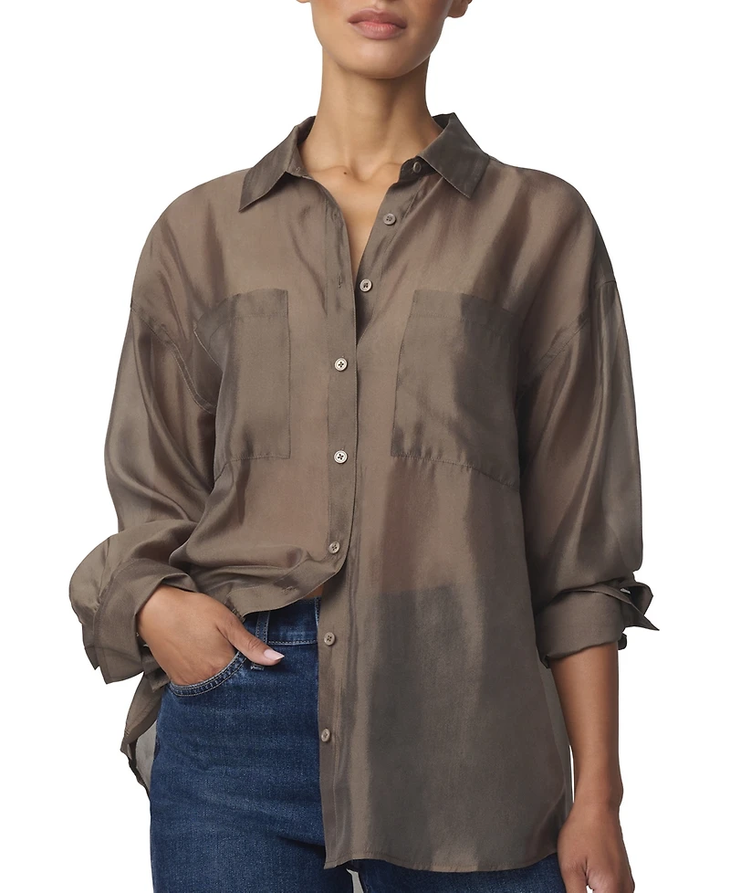 Joe's Jeans Women's Organza Boyfriend Sheer Long-Sleeve Button-Up Shirt