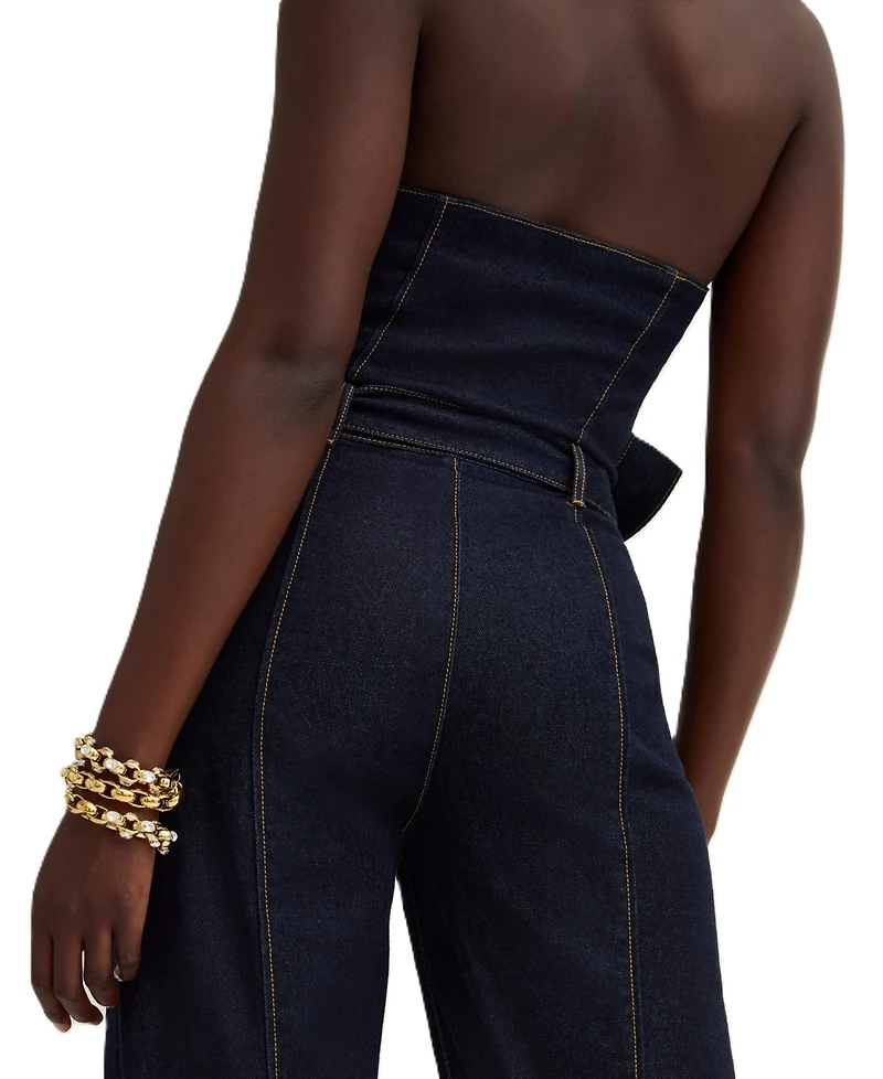 Guess Women's Emory Sleeveless Self-Tie Halter Denim Jumpsuit