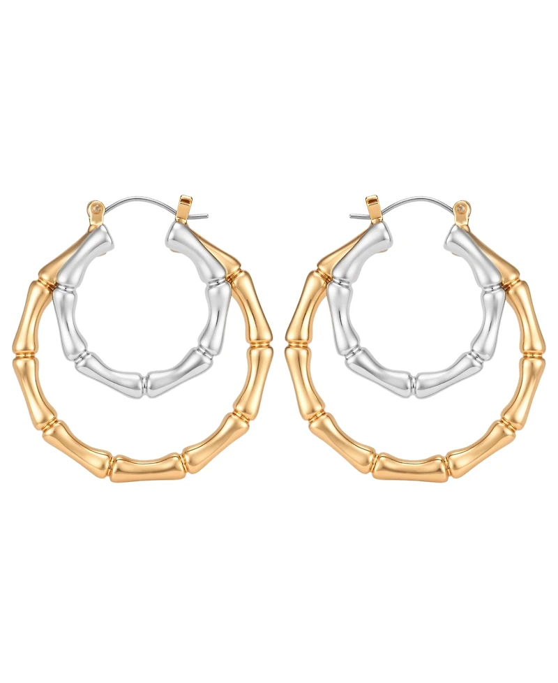 Guess Two-Tone Mixed Texture Hoop Earrings