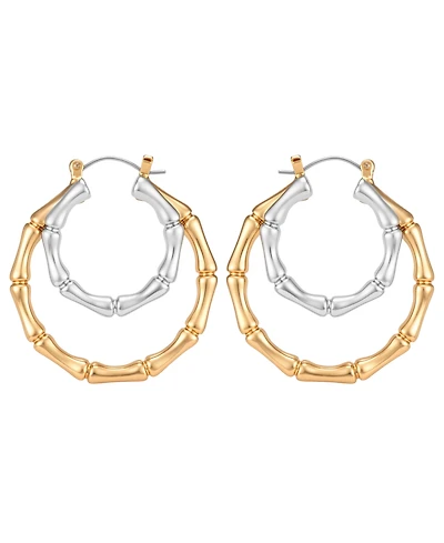 Guess Two-Tone Mixed Texture Hoop Earrings