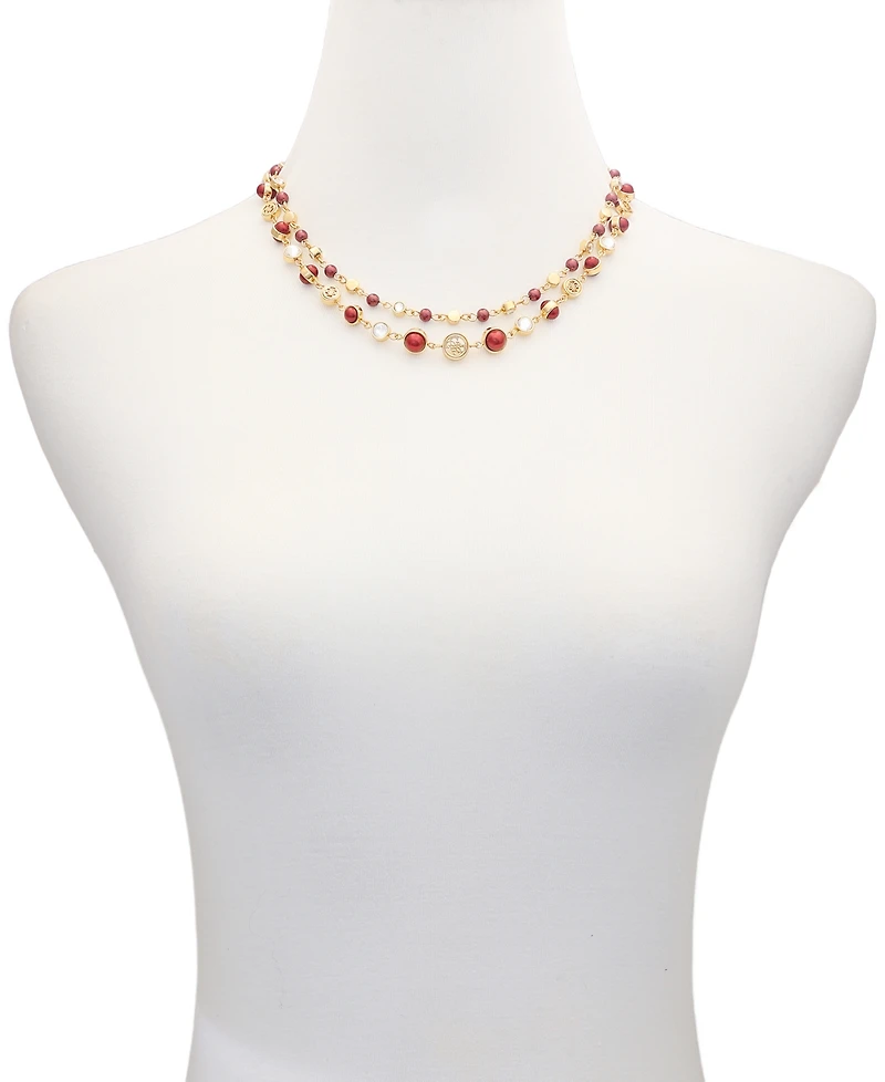 Guess Gold-Tone Imitation Pearl & Crystal Toggle Necklace