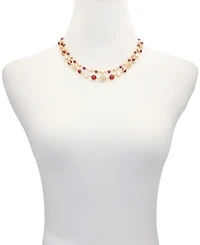 Guess Gold-Tone Imitation Pearl & Crystal Toggle Necklace