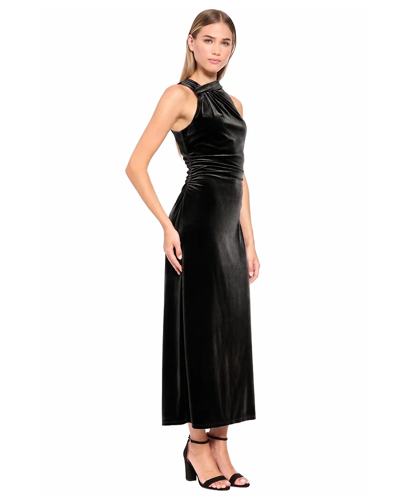 Donna Morgan Women's Velvet Knot Shoulder Midi Dress