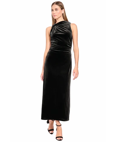 Donna Morgan Women's Velvet Knot Shoulder Midi Dress