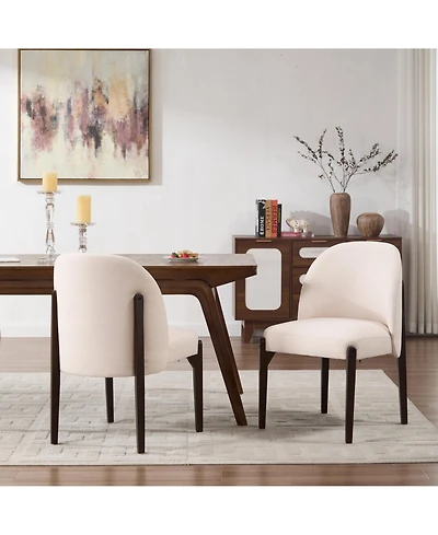 Flynama Set of 2 Small-Space Farmhouse Fabric Upholstered Wooden Dining Chairs, Natural Wood Legs 250 Lbs Capacity