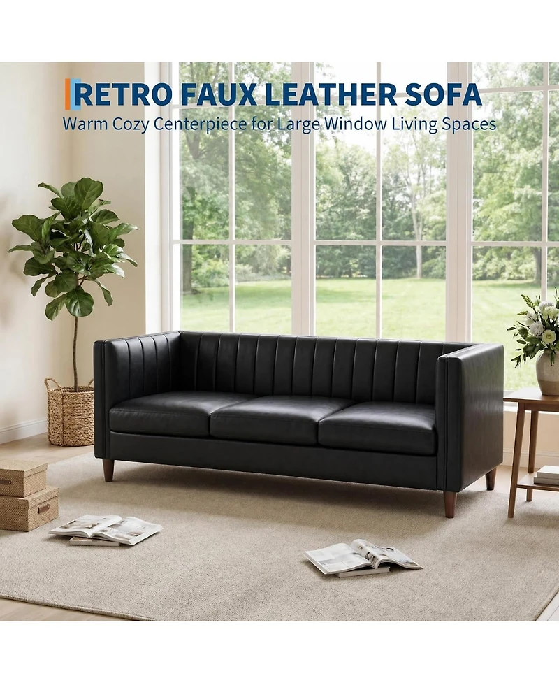 gaomon 81'' Modern Leather Couch for Living Room, Mid Century Sofa with Deep Seat, Chesterfield 3 Seat Office