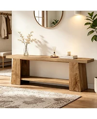 Slickblue Farmhouse Style Wooden Bench with Rustic Warm Wood Finish