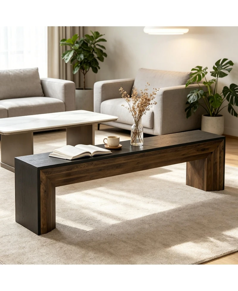 Slickblue Modern Rustic Entryway Bench with Brown Wood Finish and Black Edges