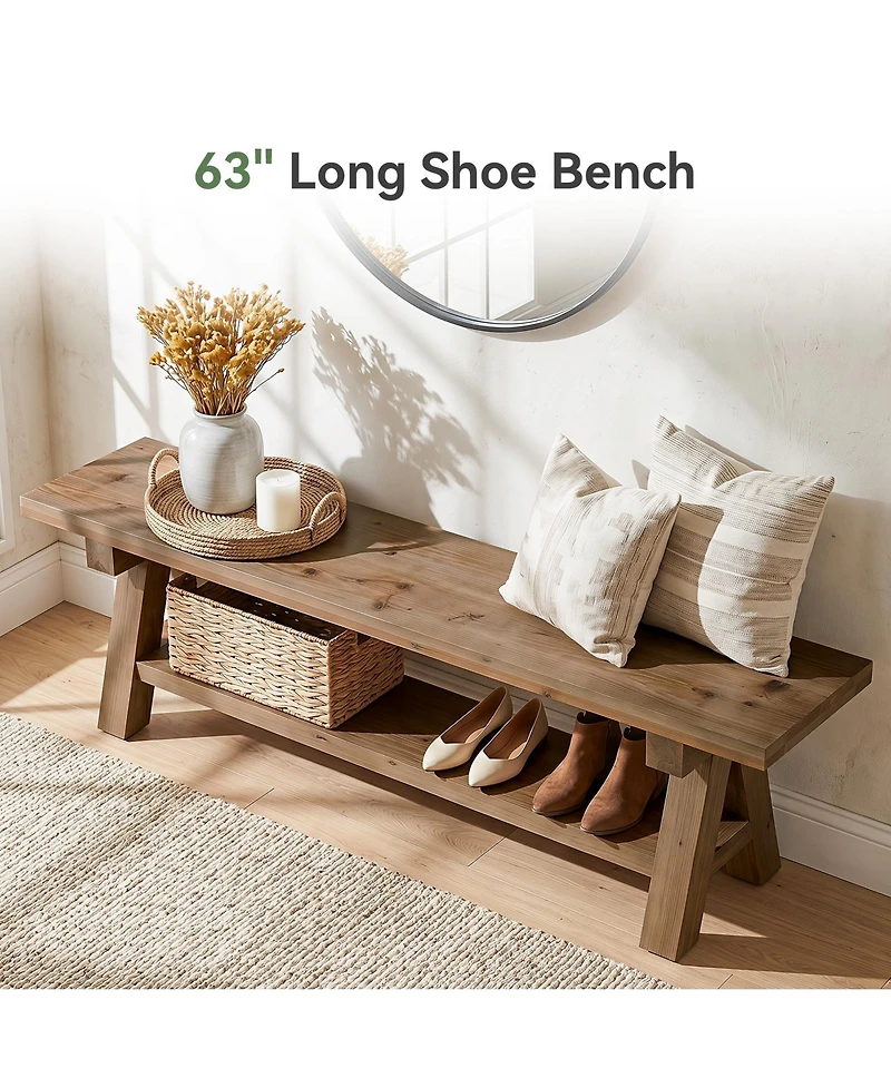 Tribesigns 63" Solid Wood Entryway Bench, Farmhouse Dining Bench