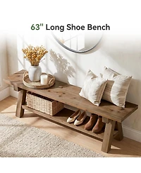Tribesigns 63" Solid Wood Entryway Bench, Farmhouse Dining Bench