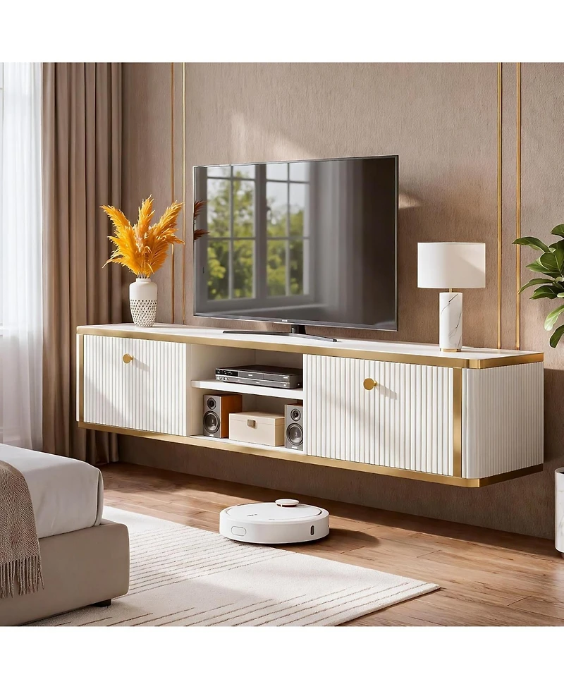 Tribesigns Floating Tv Stand with 2 Drawers,Wall Mounted Media Console