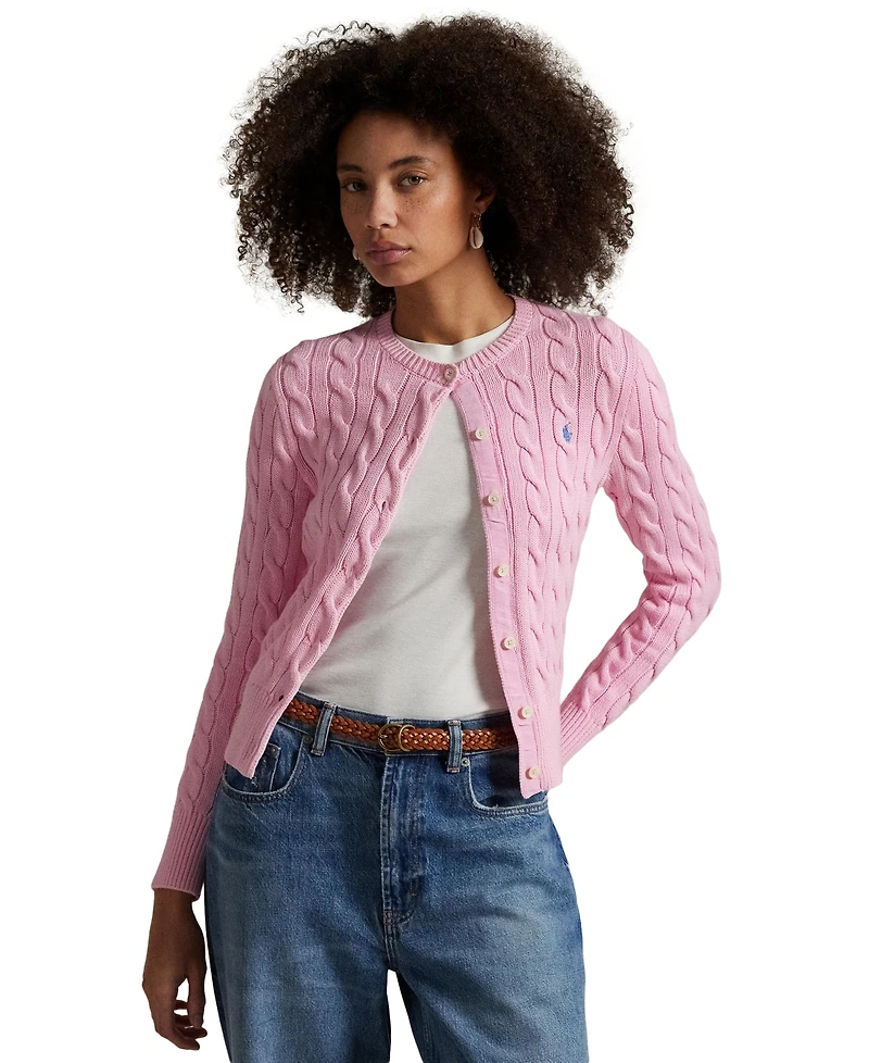Polo Ralph Lauren Women's Cable-Knit Cotton Crewneck Cardigan Sweater